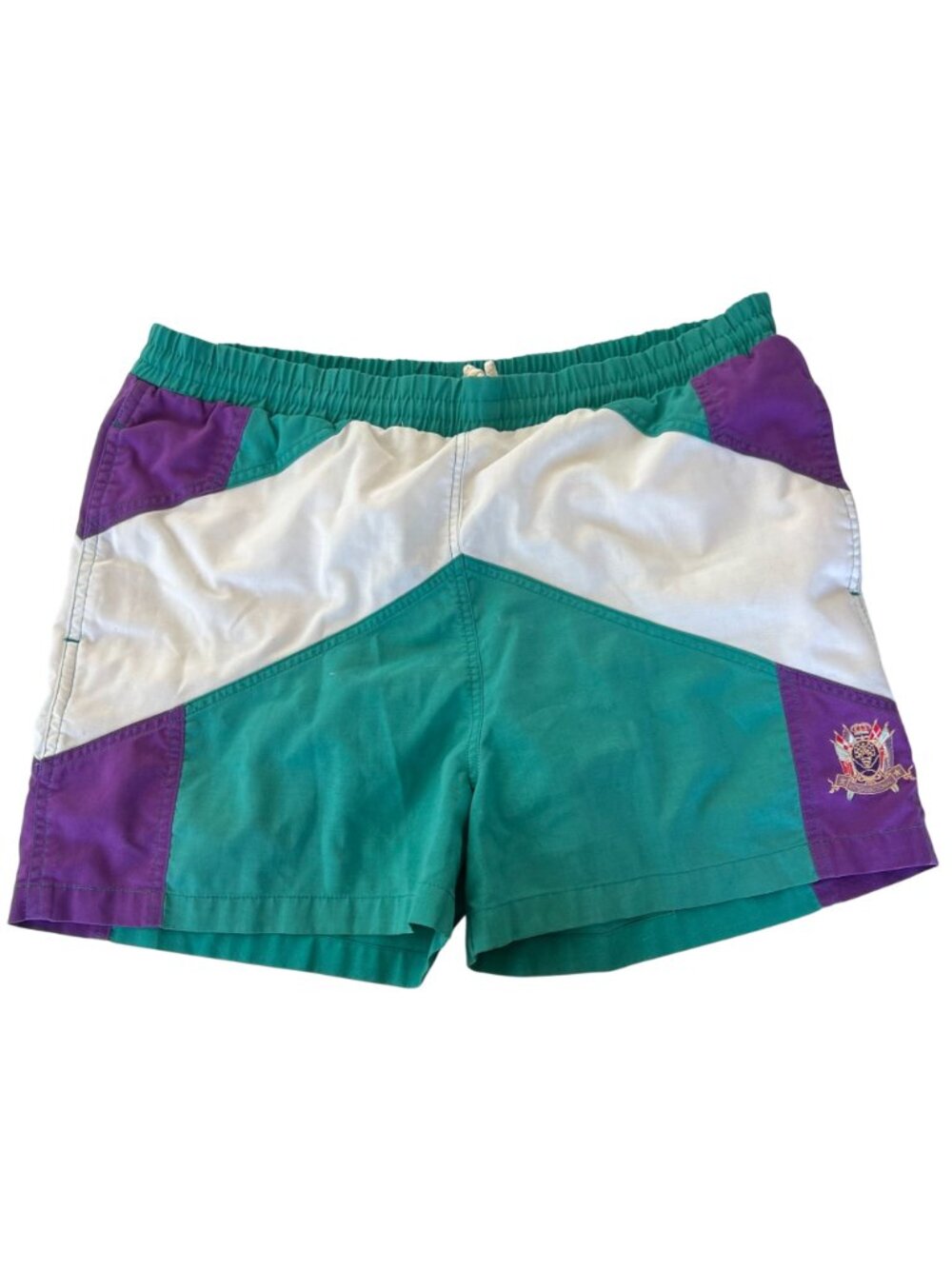 Mens Vintage Colorblock Swim Shorts Medium Purple Green Alan Flusser Sport - Picture 2 of 10
